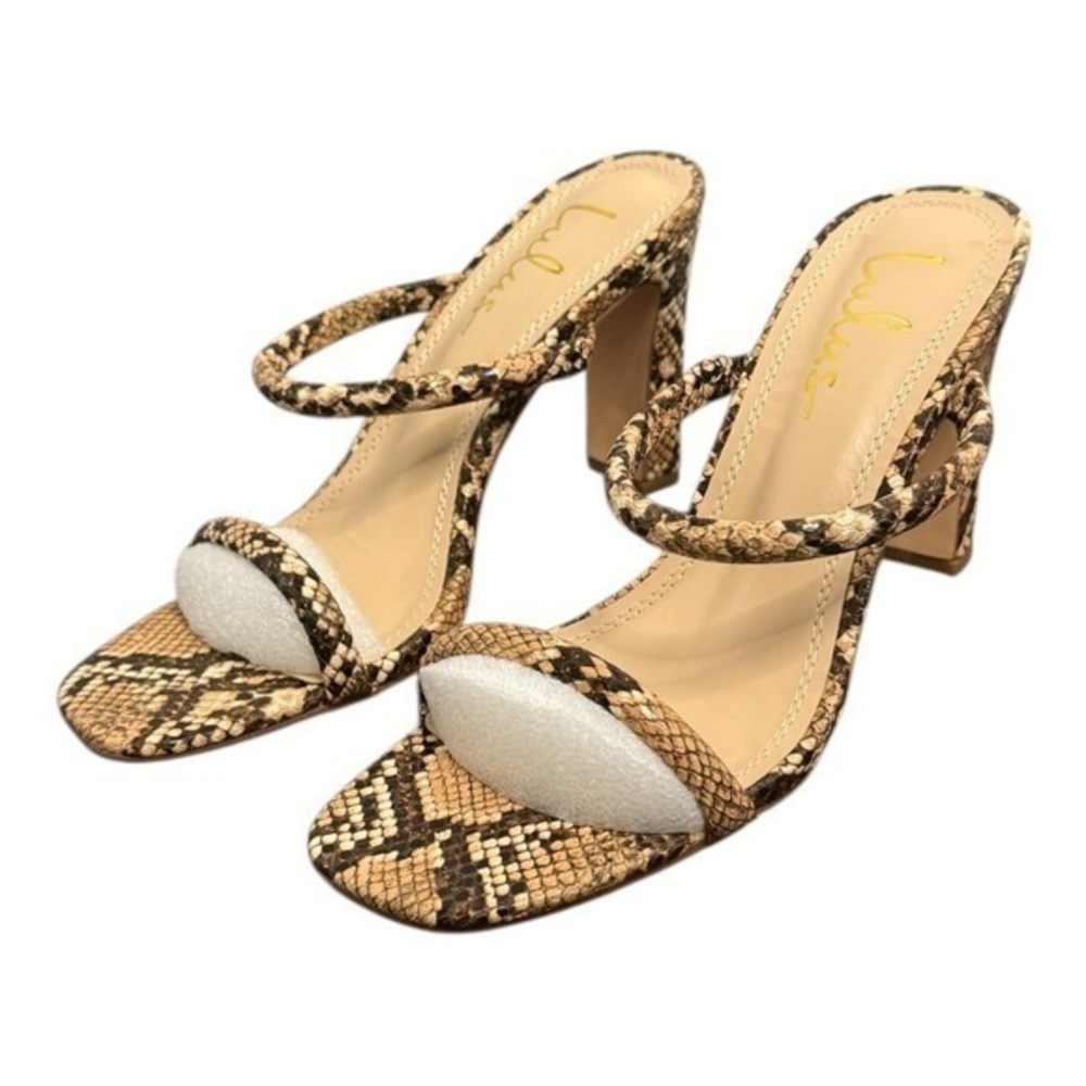 Lulus Xenya Tan Multi Snake Print Square Toe High Heel Sandals 7.5 NIB - Picture 2 of 11